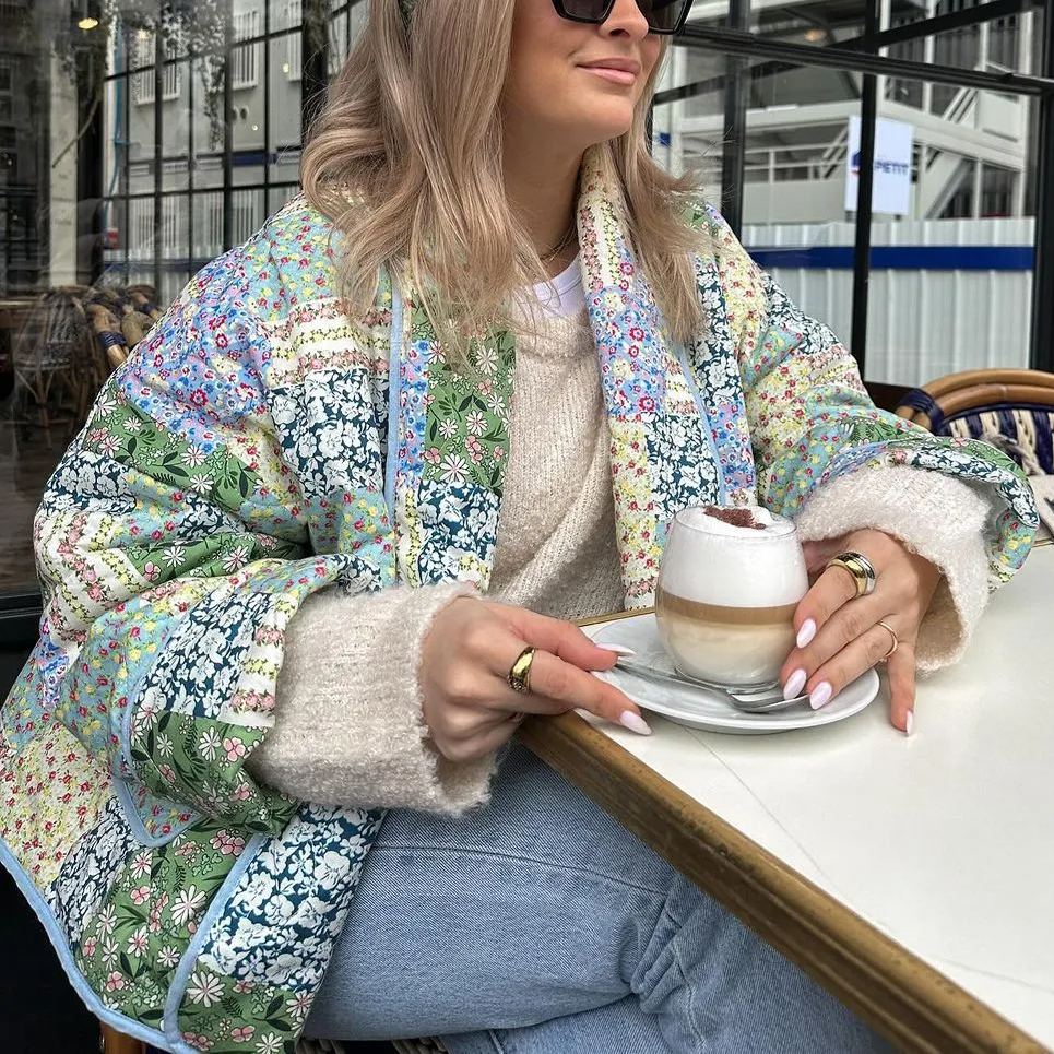 Floral Patchwork Jacket in Yellow-Green