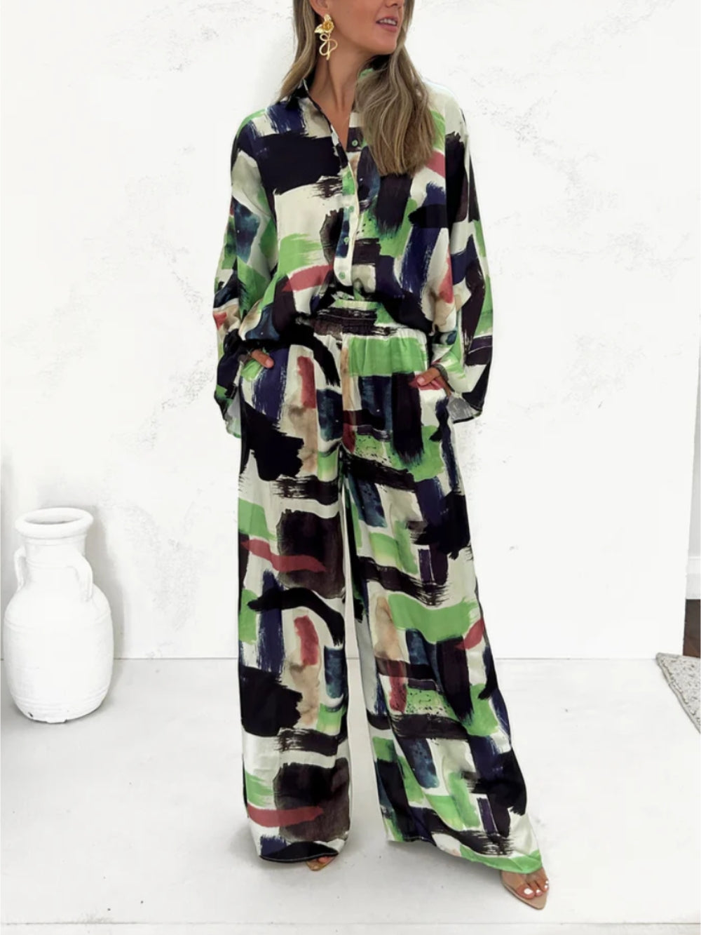 Elastic Waist Pocket Set with Summer Holiday Print