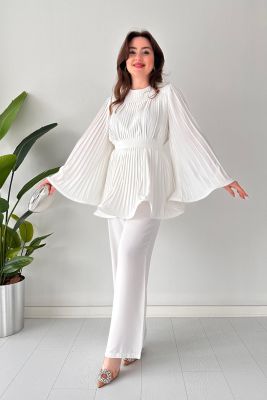 Pleated Flare Top and Pants Ensemble