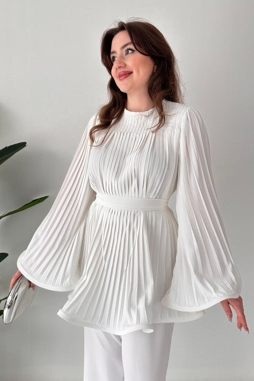 Pleated Flare Top and Pants Ensemble