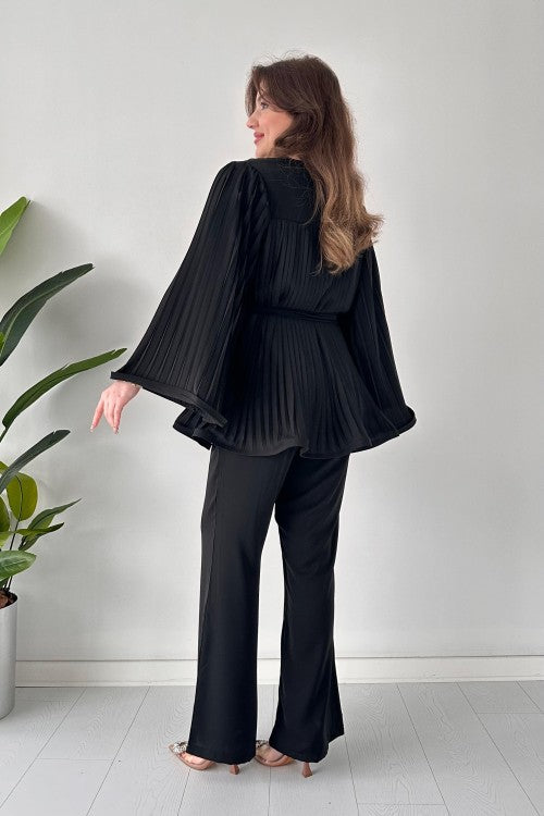 Pleated Flare Top and Pants Ensemble