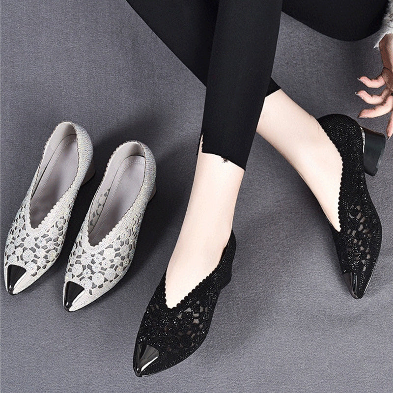 Jane Elegant Pointed Toe Flats with Crystal Detailing