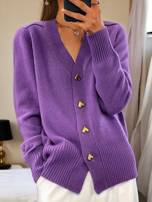 Noelle Heart-Button Knit Cardigan