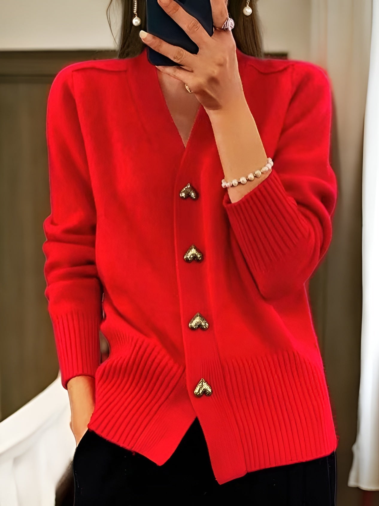 Noelle Heart-Button Knit Cardigan