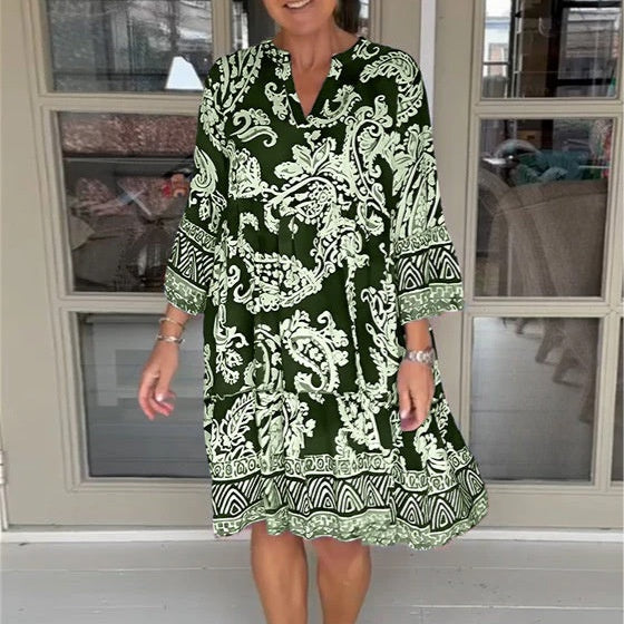 Viloura V-Neck Floral Print Dress