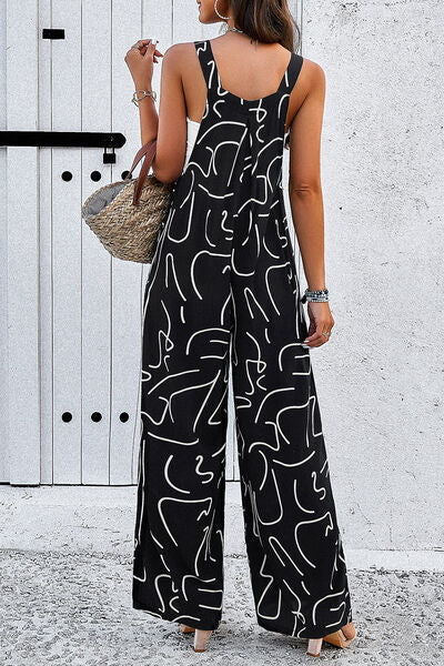 Pocketed Printed Wide Strap Jumpsuit