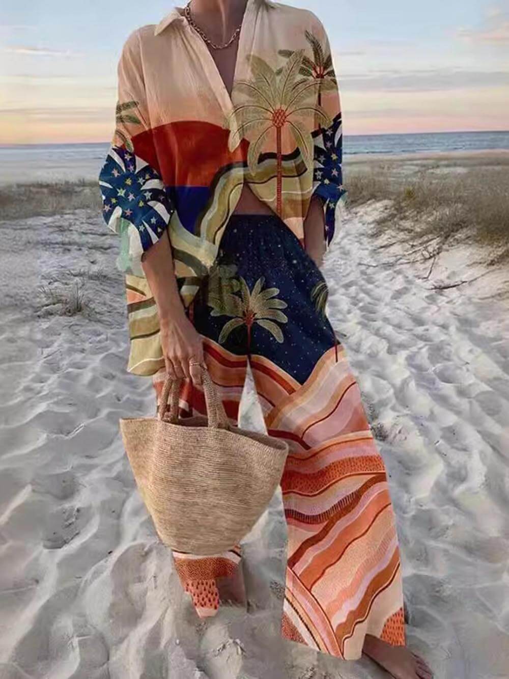Distinctive Sunset Palms Relaxed Pants Ensemble