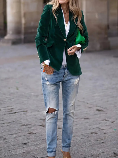 Coral Elegant Velvet Blazer