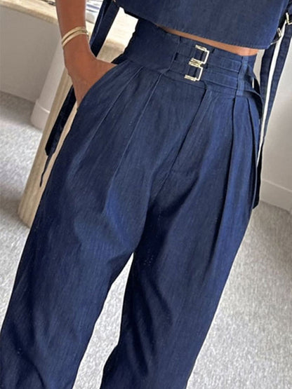 High-Neck Cut-Out Vest and Tailored Pants Set