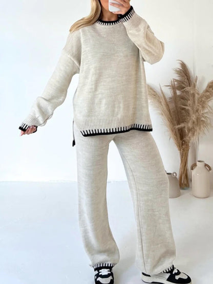 Knitted Jumper and Trousers with Blanket Stitch Trim