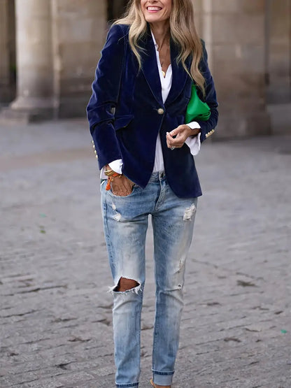Coral Elegant Velvet Blazer