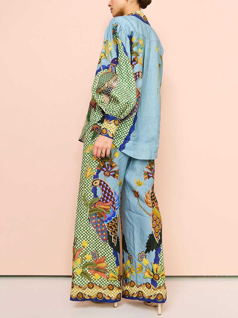 Two-Piece Set with Printed Puff Sleeve Top