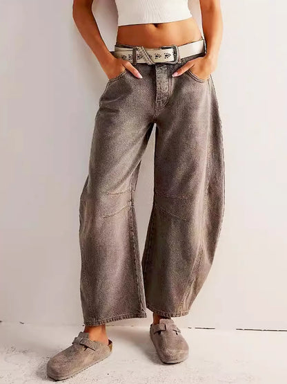 Leopard-Patterned Barrel Jeans