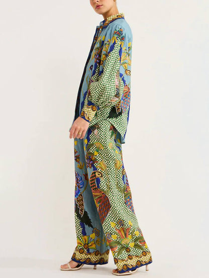 Two-Piece Set with Printed Puff Sleeve Top