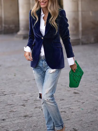 Coral Elegant Velvet Blazer