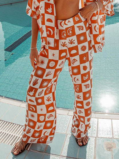 Wide Leg Pants Set with Loose Print for Afternoon Sun