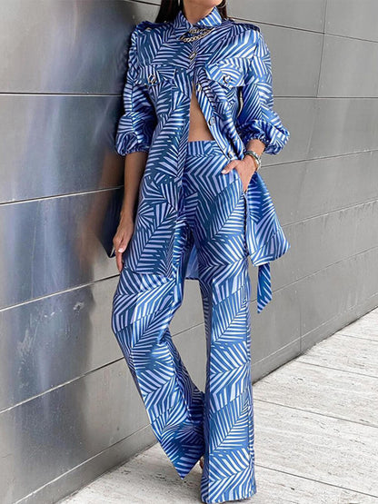 Chic Two-Piece Long Sleeve Set with Straight-Leg Trousers