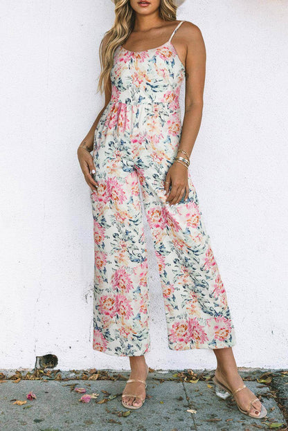 Orange Pastel Peony Floral Jumpsuit