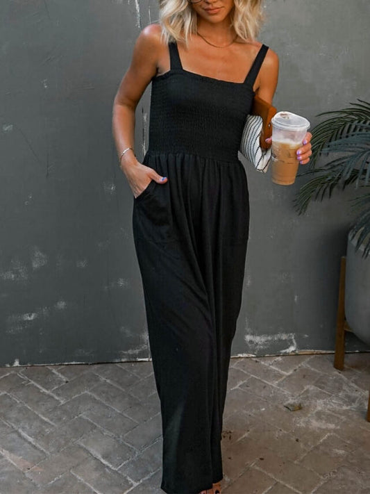 Smocked Jumpsuit with Pockets