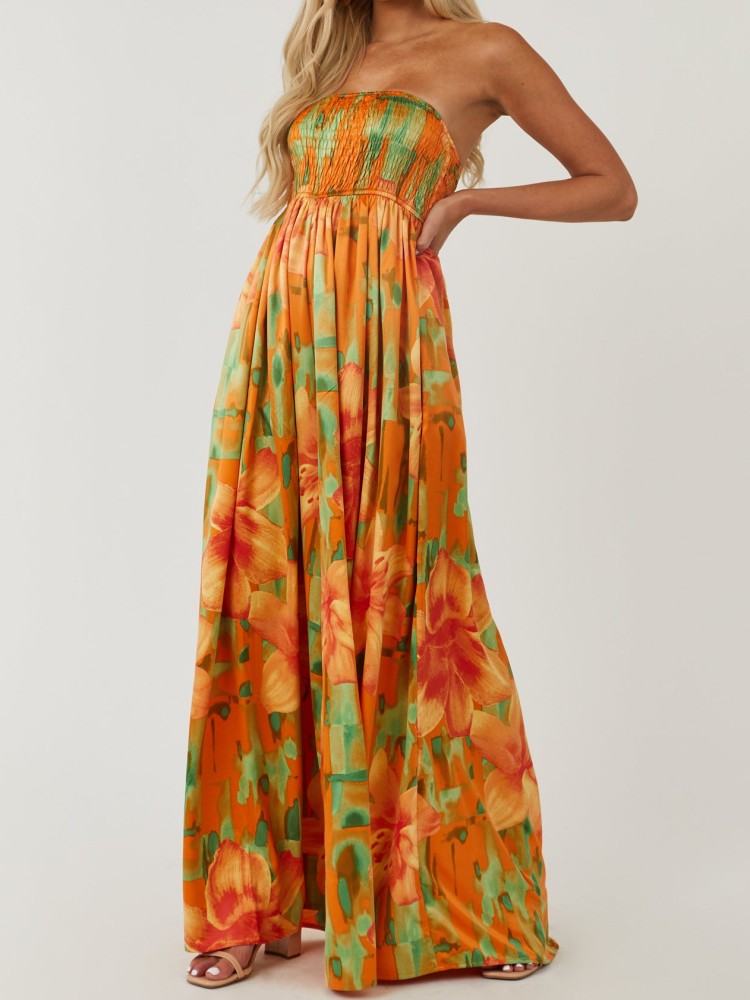 Floral Sunset Smocked Tube Jumpsuit