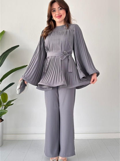 Pleated Flare Top and Pants Ensemble