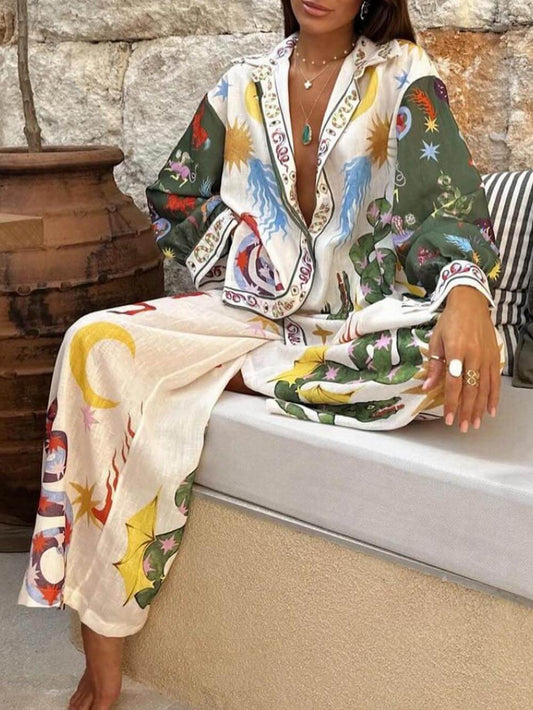 Distinctive Shirt and Stretchy Waist Pants Ensemble