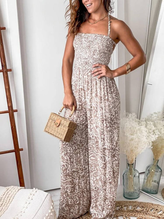 Wide Leg Jumpsuit with Strappy Back and Halter Neck
