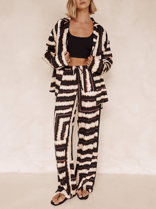 Signature Textured Chocolate Print Baggy Trousers Set