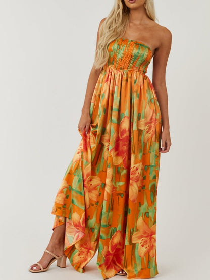 Floral Sunset Smocked Tube Jumpsuit