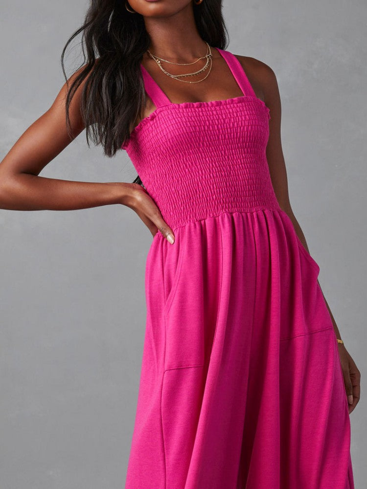 Barbie Powder Smocked Jumpsuit with Pockets