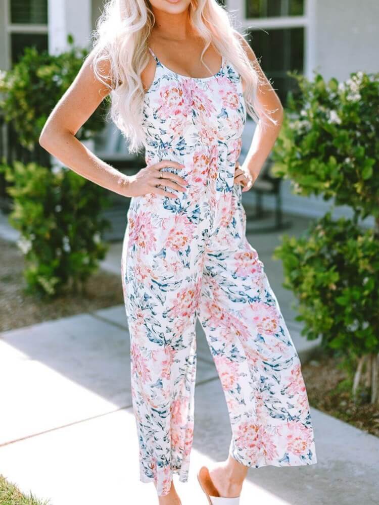 Pink Pastel Peony Floral Jumpsuit