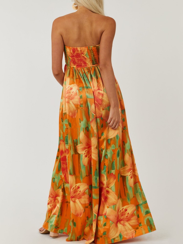 Floral Sunset Smocked Tube Jumpsuit