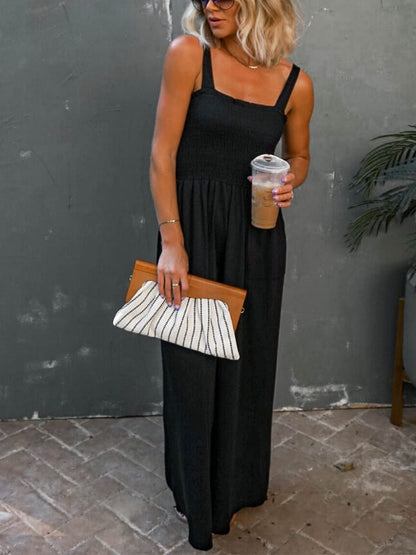 Smocked Jumpsuit with Pockets