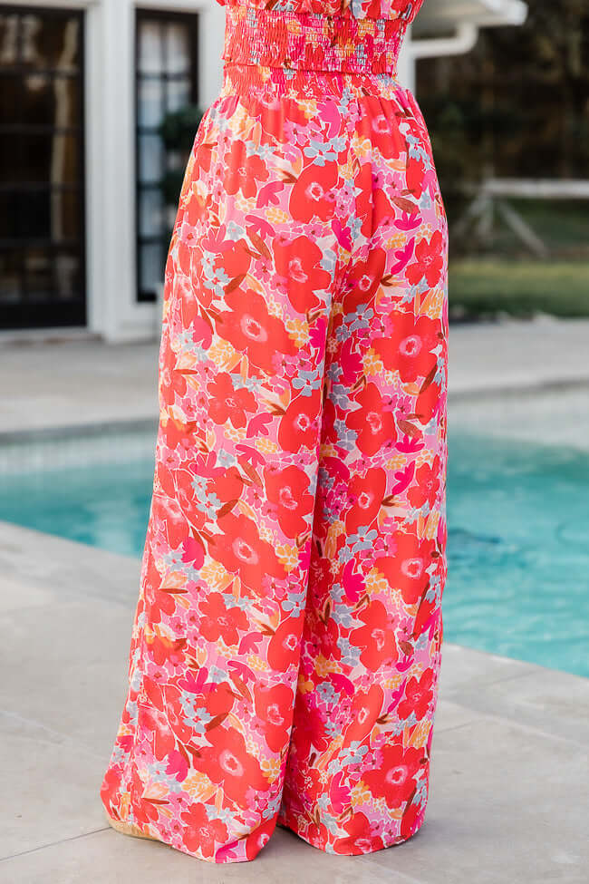Red Poppy Boho Floral Two-Piece Pants Set