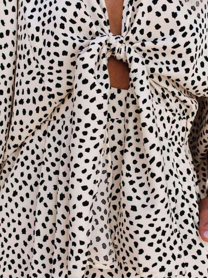 Polka Dot V-Neck Tie Romper with Pockets