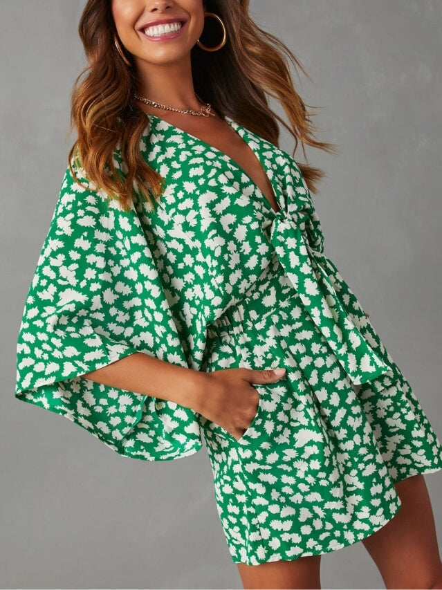 V-Neck Tie Romper with Pockets