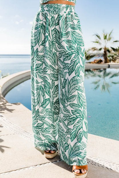 Turquoise Boho Floral Two-Piece Pant Set