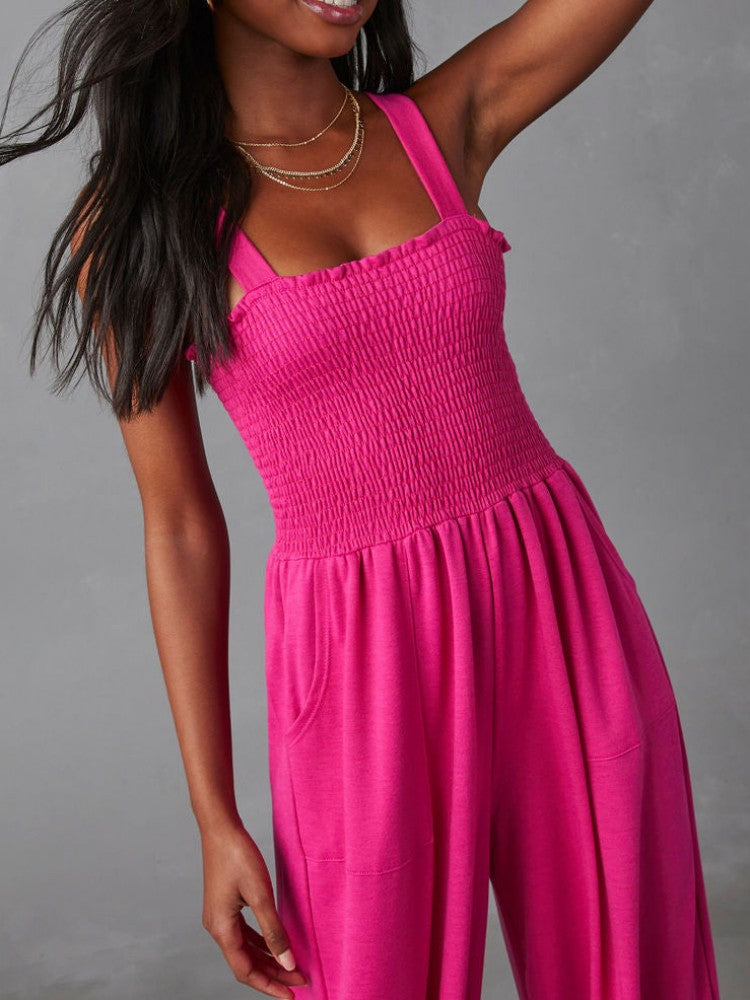 Barbie Powder Smocked Jumpsuit with Pockets