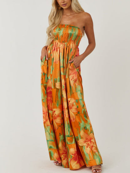 Floral Sunset Smocked Tube Jumpsuit