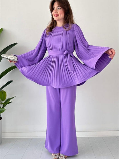 Pleated Flare Top and Pants Ensemble
