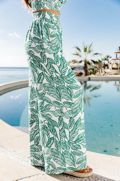 Turquoise Boho Floral Two-Piece Pant Set