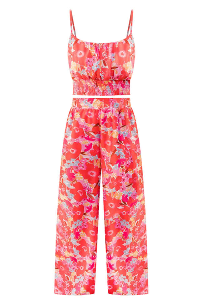 Red Poppy Boho Floral Two-Piece Pants Set