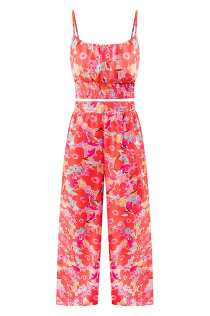 Red Poppy Boho Floral Two-Piece Pants Set
