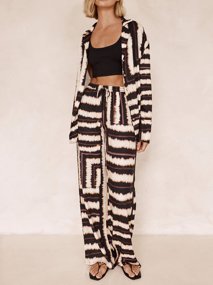 Signature Textured Chocolate Print Baggy Trousers Set