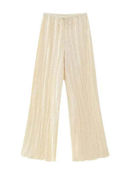 Casual Wide Leg Trousers Set with Sleeveless Halter Top and High Waist
