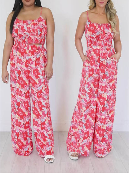 Red Poppy Boho Floral Two-Piece Pants Set