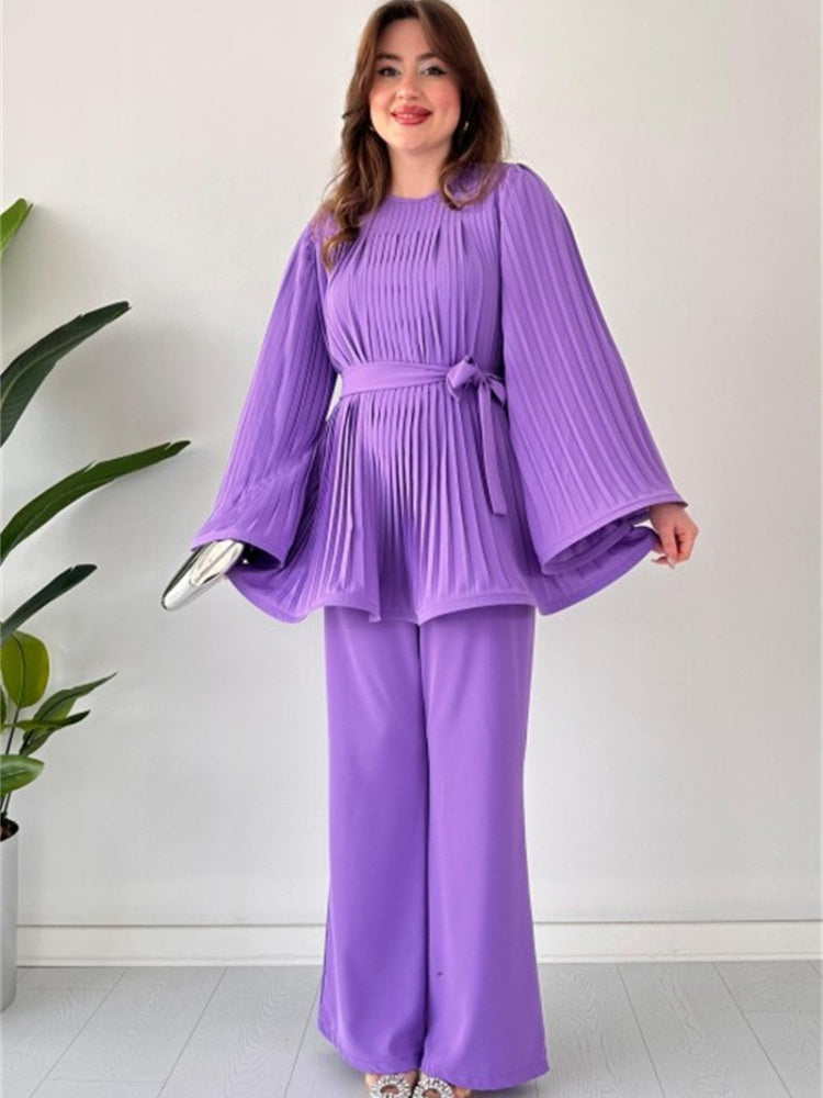 Pleated Flare Top and Pants Ensemble