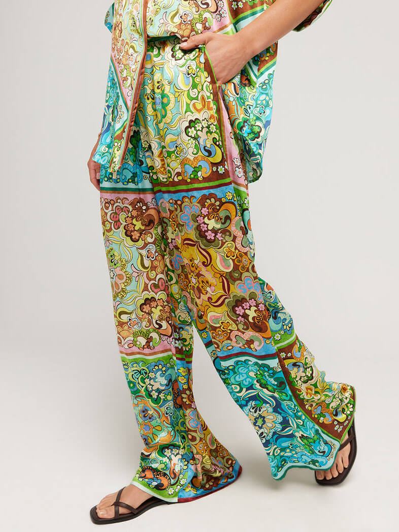 Elegant Satin Print Button-Up Two-Piece Ensemble