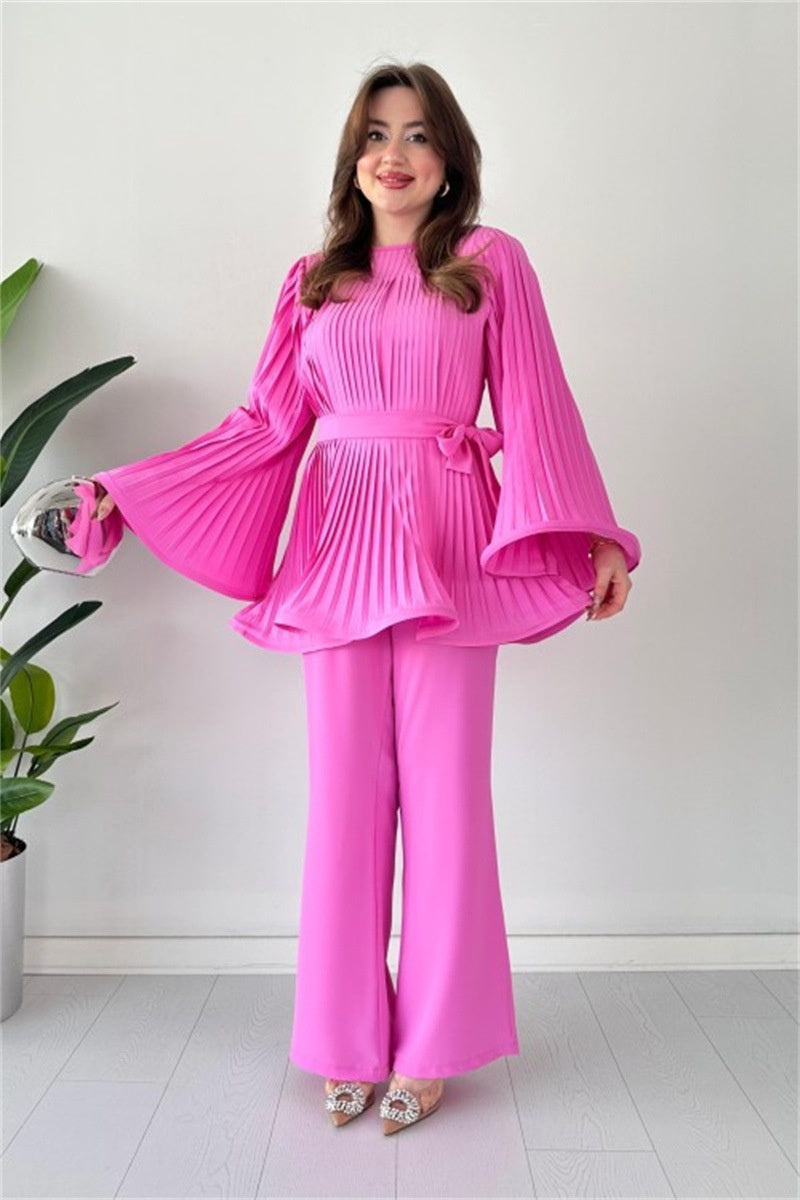 Pleated Flare Top and Pants Ensemble