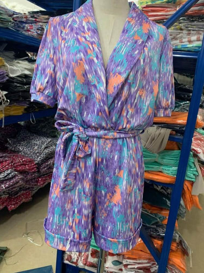 Purple Floral Puff Sleeve Romper